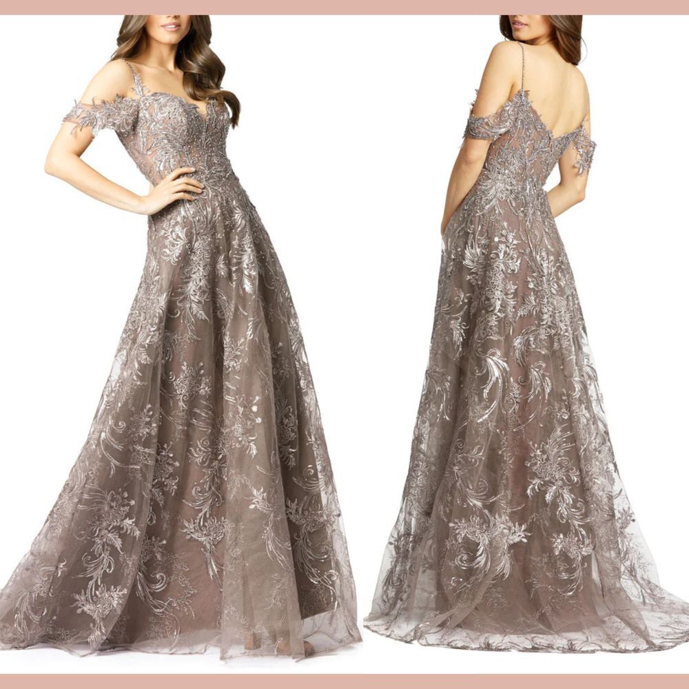 NEW $998 MAC DUGGAL [ 12 ] Embellished Cold‎ Shoulder Sweetheart A Line Gown